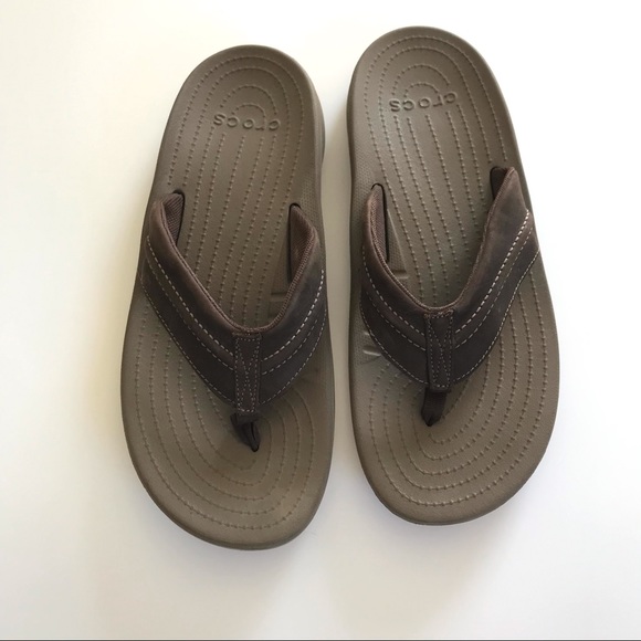 CROCS Shoes Mens Crocs Flip Flops Brown Leather Size 9 Poshmark